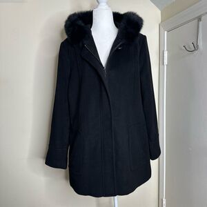 Sachi Collection Lambs Wool Fox Fur Black Coat Jacket Parka Womens size XL